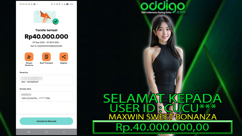 BUKTI KEMENANGAN ODDIGO 09 september